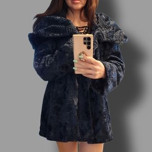 IMAN Faux Fur Jacket Coat Women Chic luxury collection Blue sz L